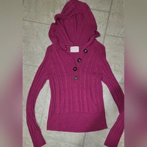 Aeropostale Y2K Vintage Thick Cable Knit Pink Hooded Sweater Size Large